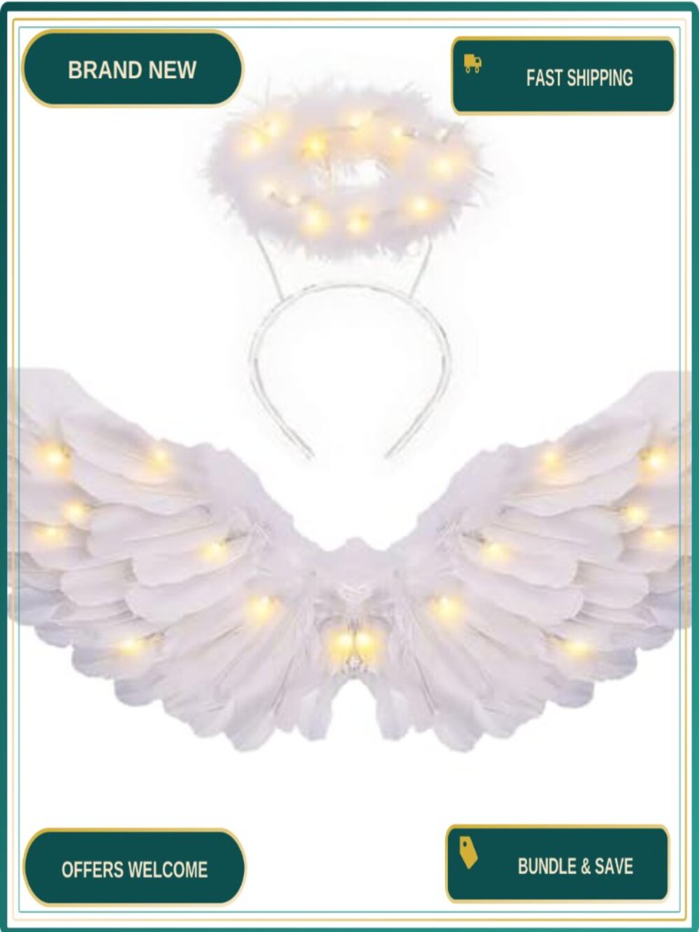 Angel Costume Wings and Halo White Wings Girls Kids Women Halloween